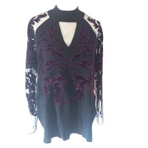 INC  Goth Black sweater with Purple Appliques on mesh sleeves Size 3X